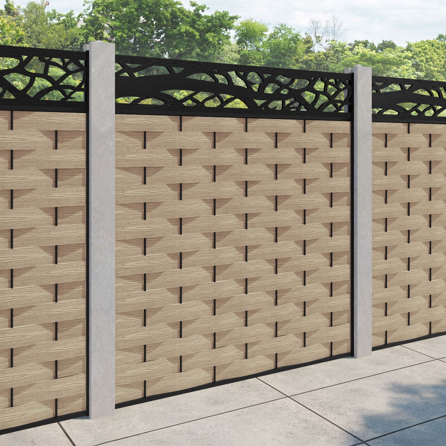 Ripple Twilight Fence Panel - Light Oak - for existing concrete posts