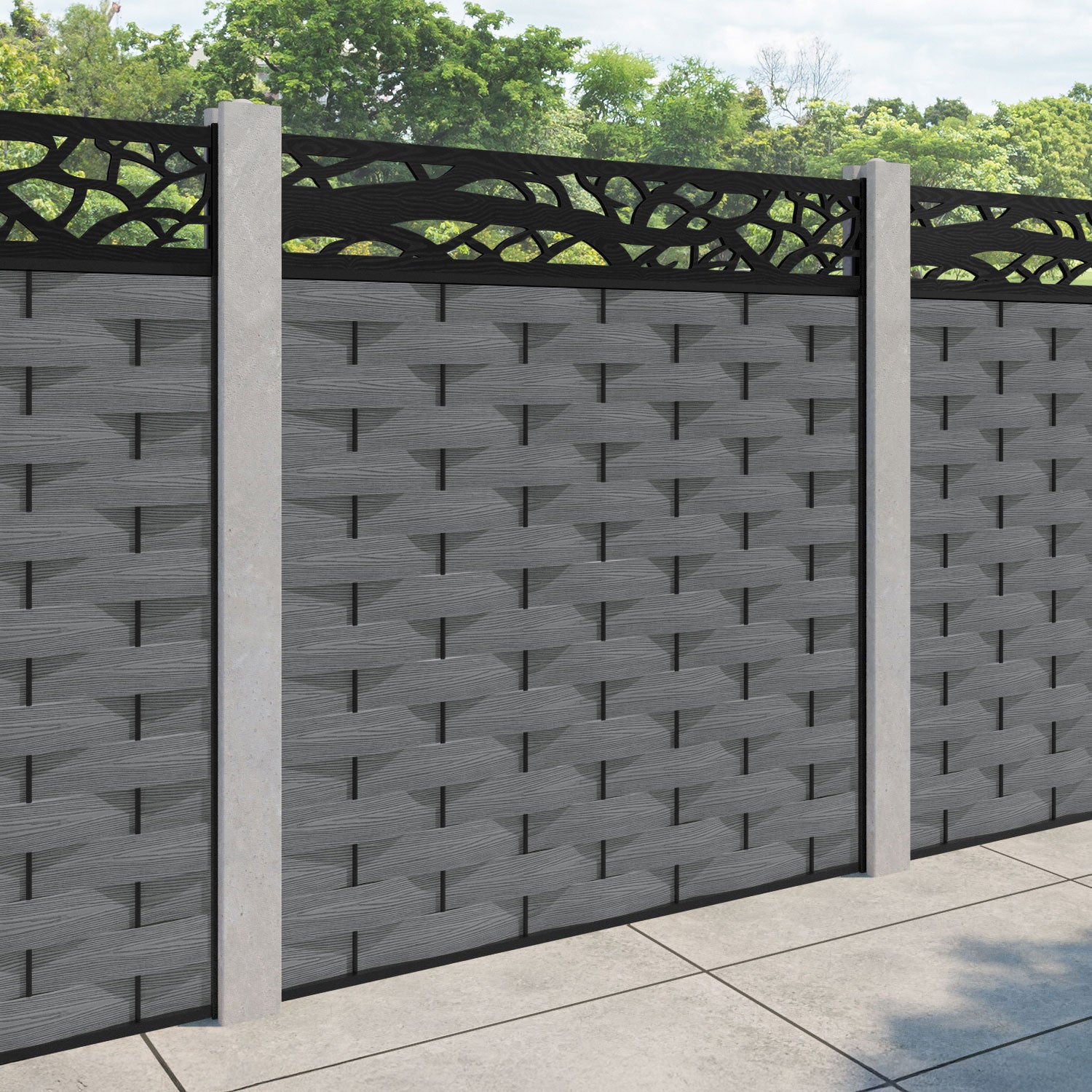 Ripple Twilight Fence Panel - Mid Grey - for existing concrete posts