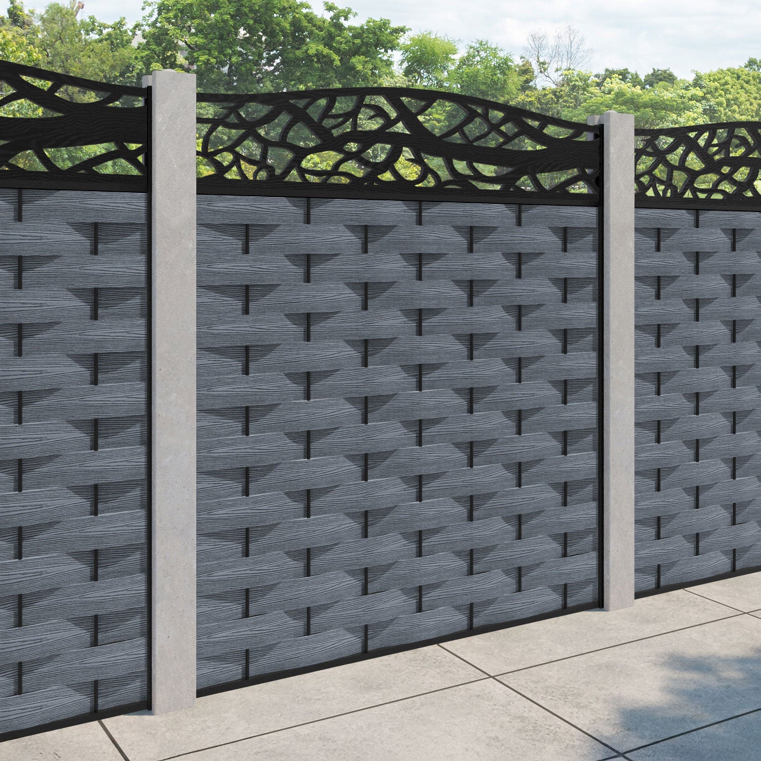 Ripple Twilight Curved Top Fence Panel - Anthracite - for existing concrete posts