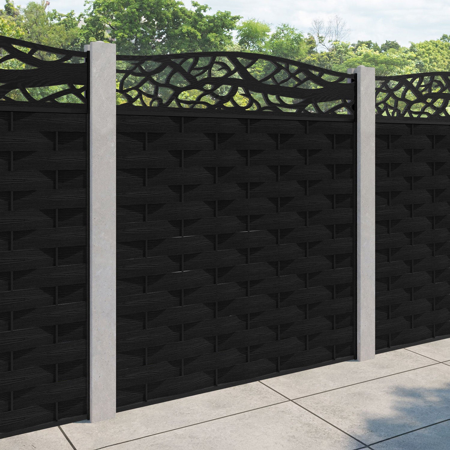 Ripple Twilight Curved Top Fence Panel - Black - for existing concrete posts