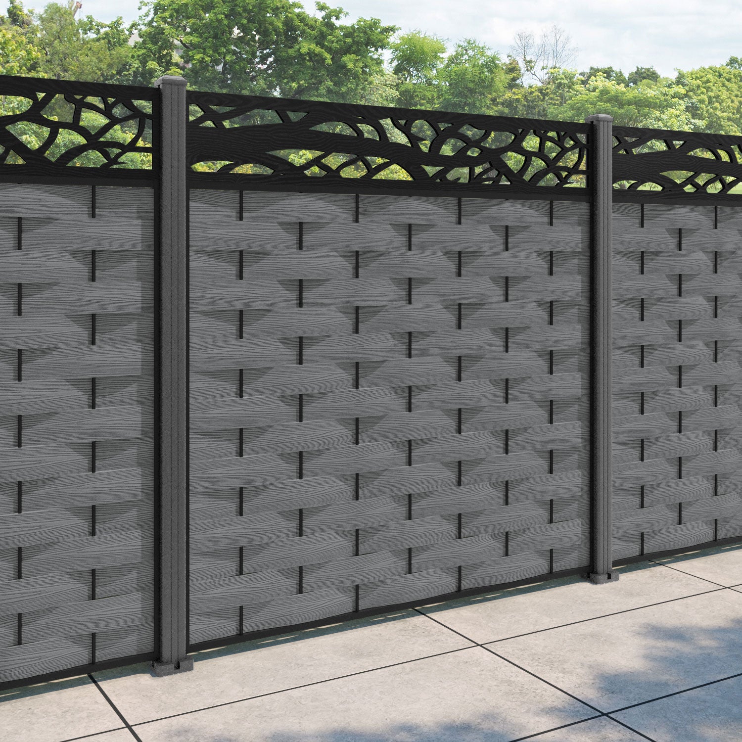 Ripple Twilight Fence Panel - Mid Grey - with our aluminium posts