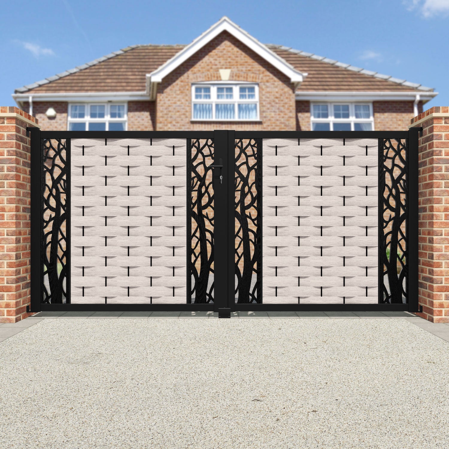 Ripple Twilight Straight Top Driveway Gate - Mid Stone - Middle & End Screen