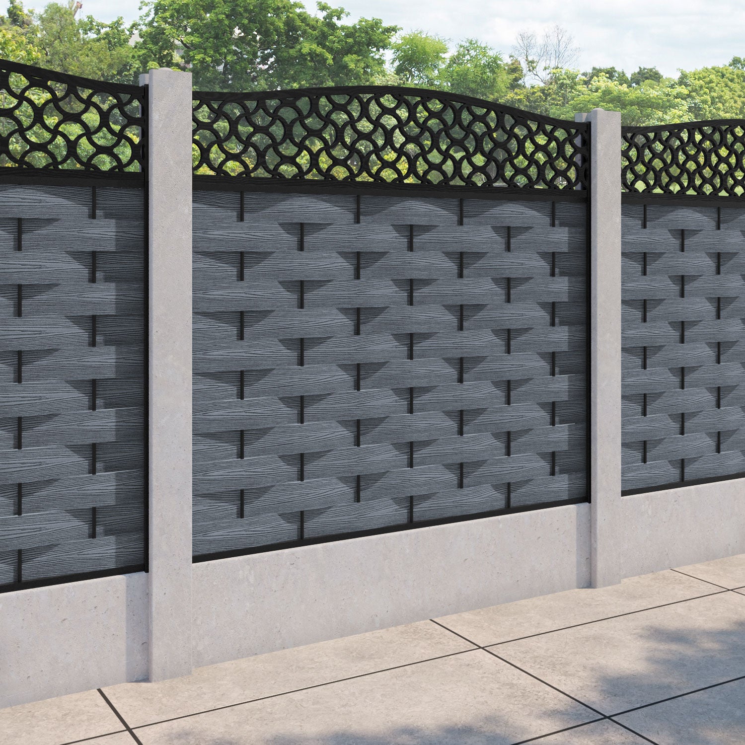 Ripple Vida Curved Top Fence Panel - Anthracite - for existing concrete posts