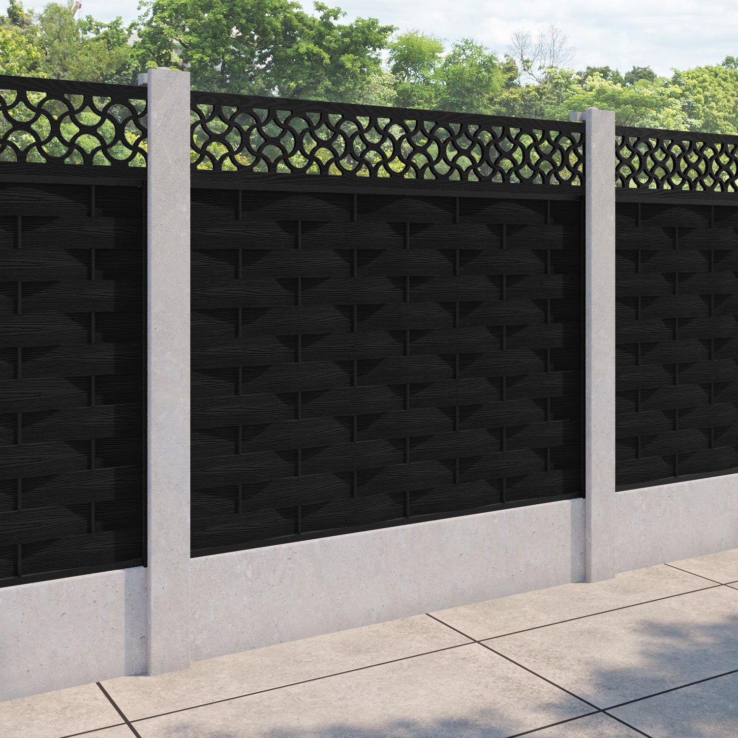 Ripple Vida Fence Panel - Black - for existing concrete posts