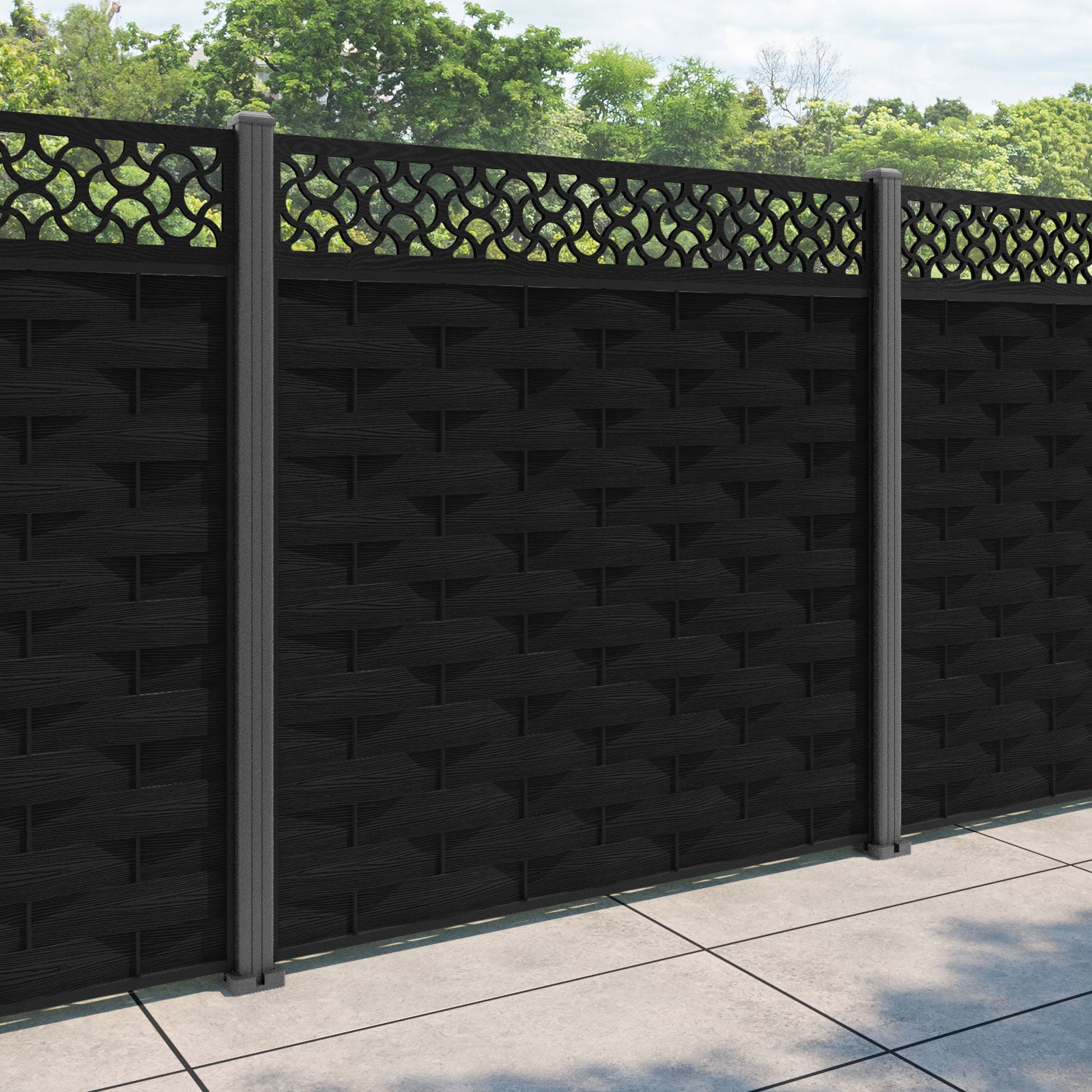 Ripple Vida Fence Panel - Black - with our aluminium posts