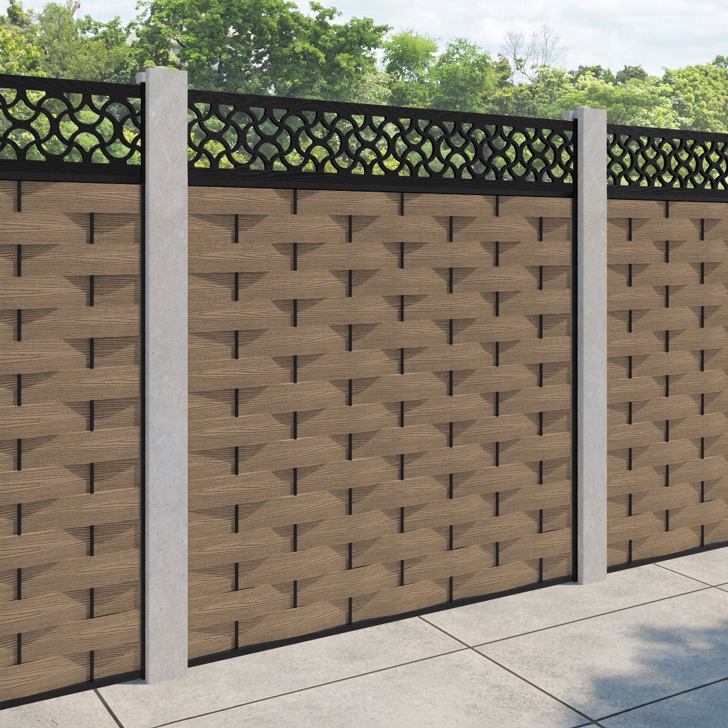Ripple Vida Fence Panel - Teak - for existing concrete posts