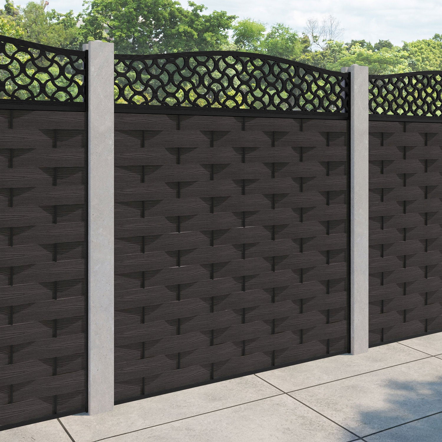 Ripple Vida Curved Top Fence Panel - Dark Oak - for existing concrete posts