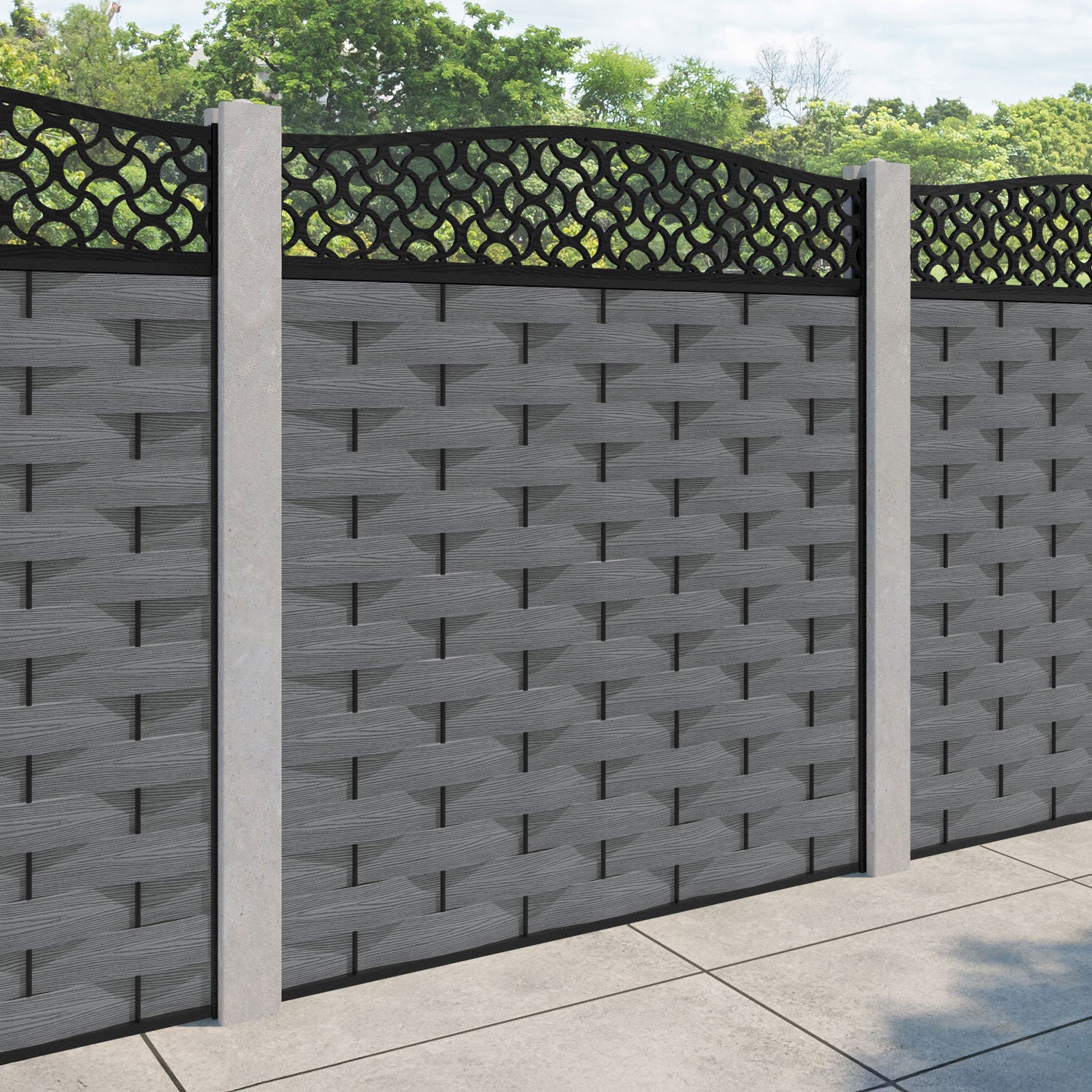 Ripple Vida Curved Top Fence Panel - Mid Grey - for existing concrete posts