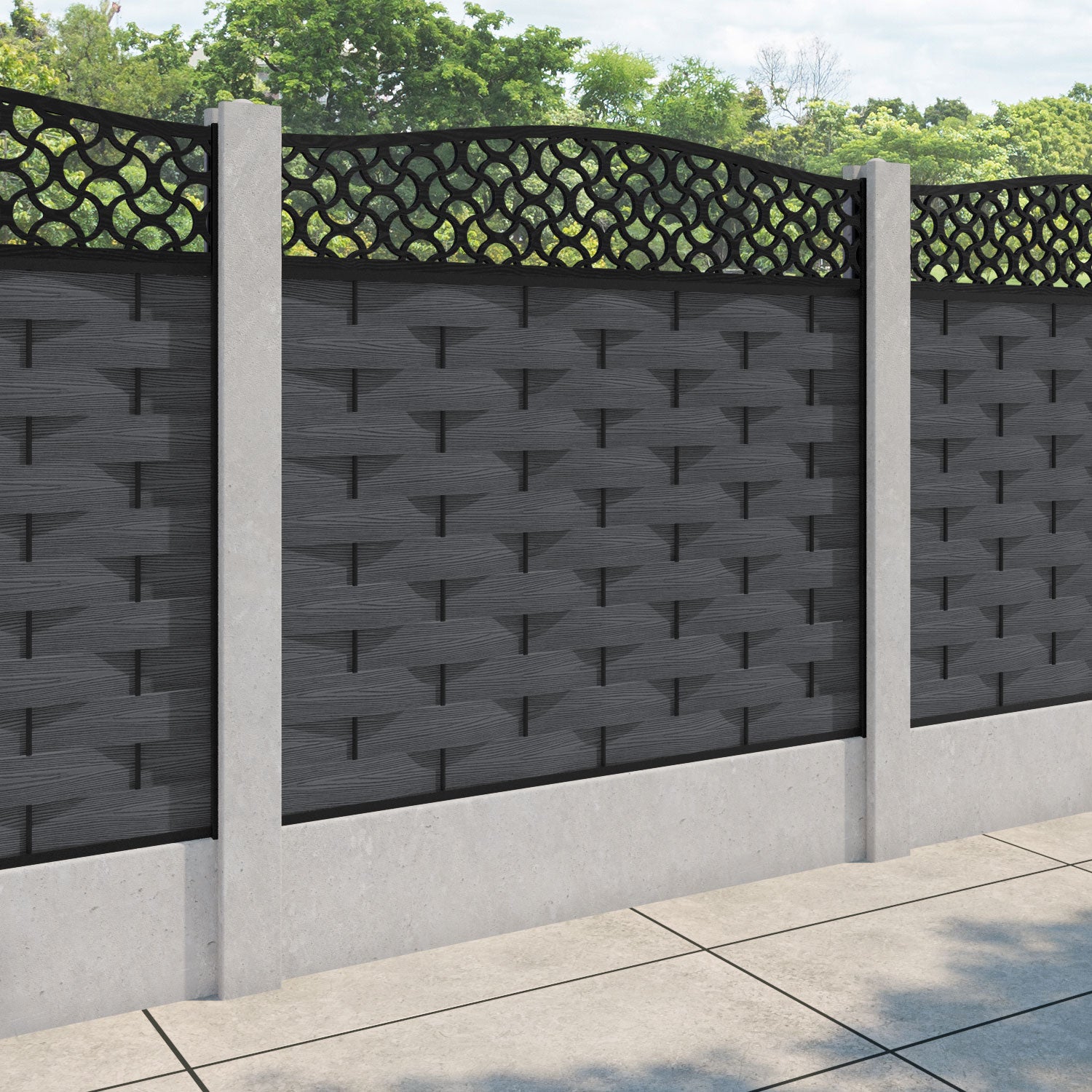 Ripple Vida Curved Top Fence Panel - Dark Grey - for existing concrete posts