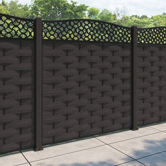 Ripple Vida Curved Top Fence Panel - Dark Oak - with our composite posts