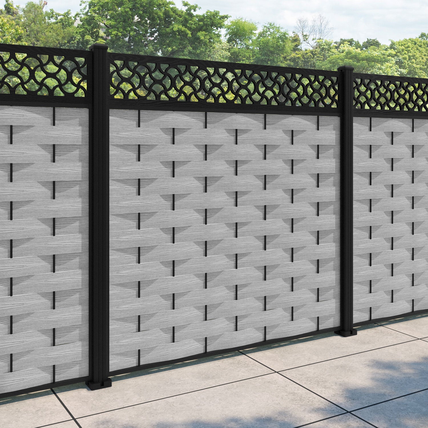 Ripple Vida Fence Panel - Light Grey - with our aluminium posts