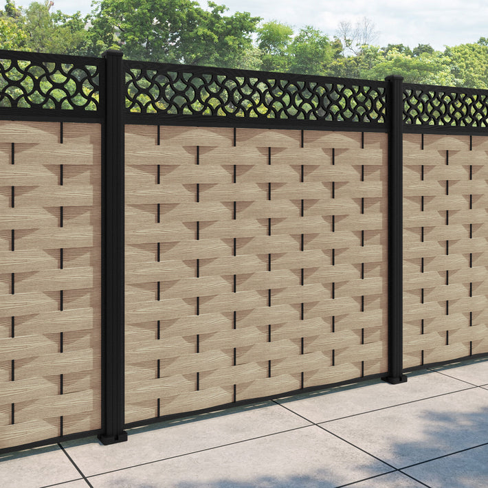Ripple Vida Fence Panel - Light Oak - with our aluminium posts