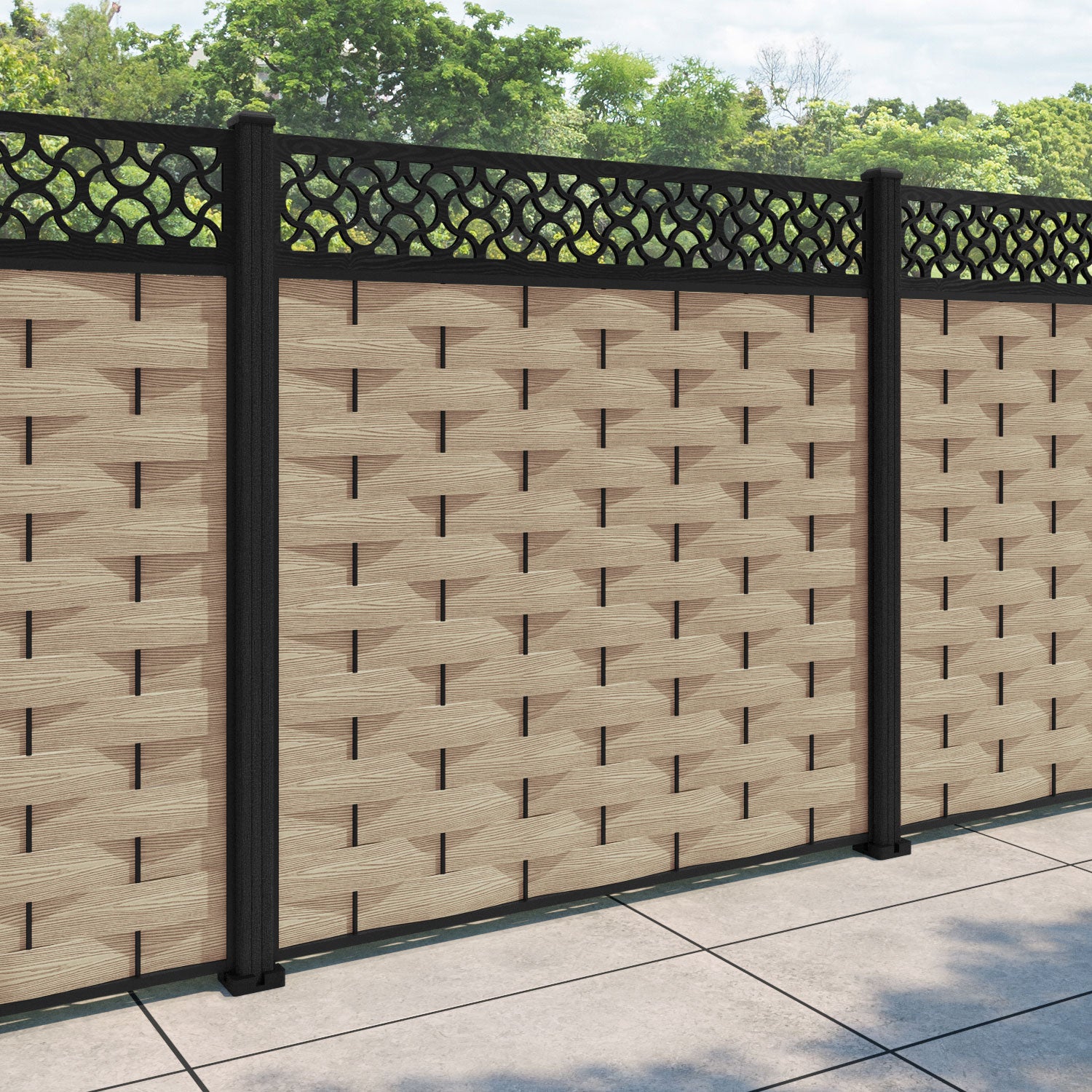 Ripple Vida Fence Panel - Light Oak - with our composite posts