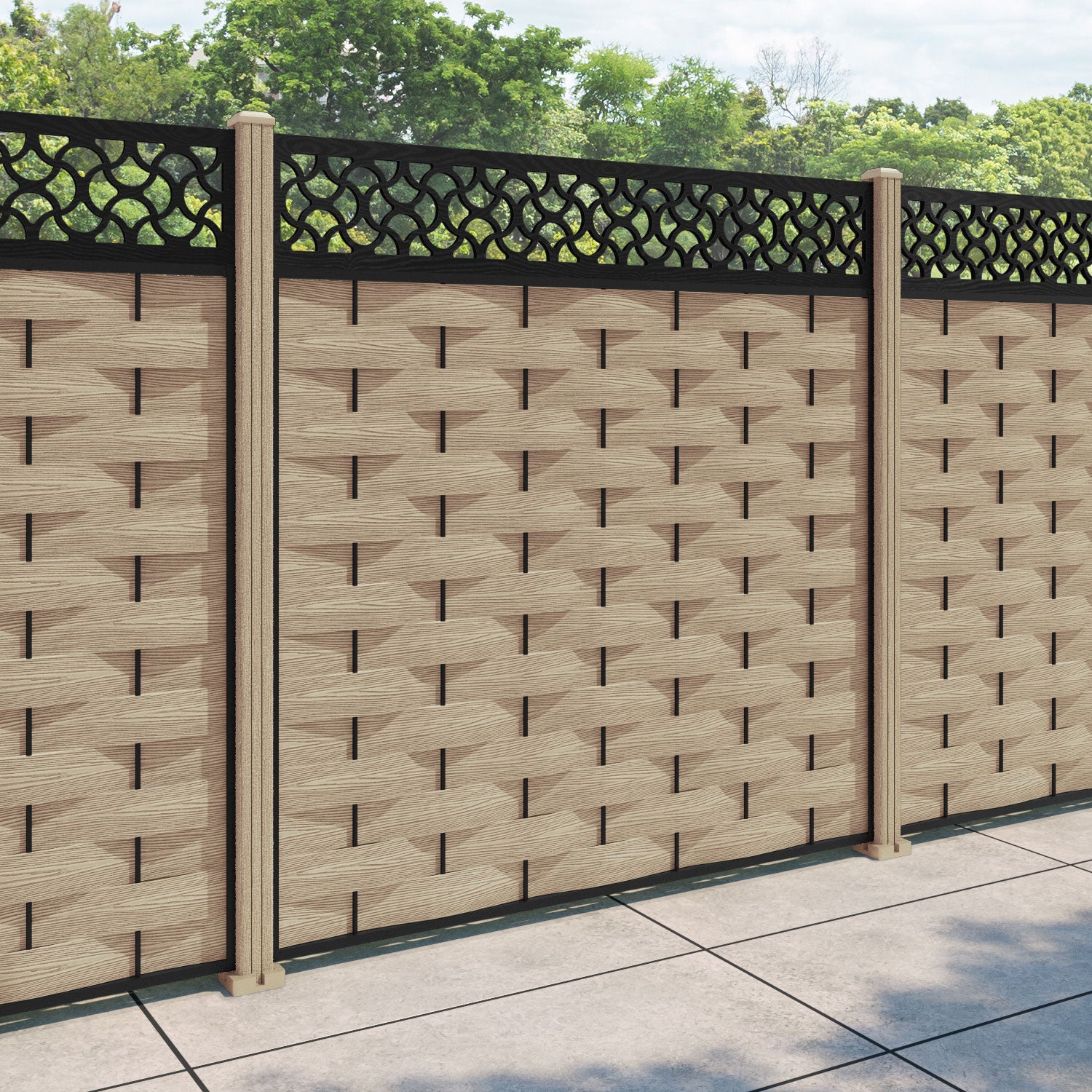 Ripple Vida Fence Panel - Light Oak - with our composite posts