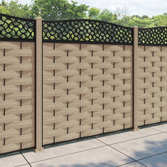 Ripple Vida Curved Top Fence Panel - Light Oak - with our composite posts