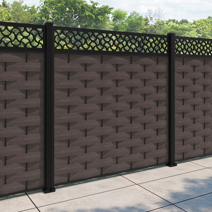 Ripple Vida Fence Panel - Mid Brown - with our aluminium posts