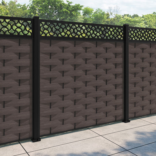 Ripple Vida Fence Panel - Mid Brown - with our aluminium posts