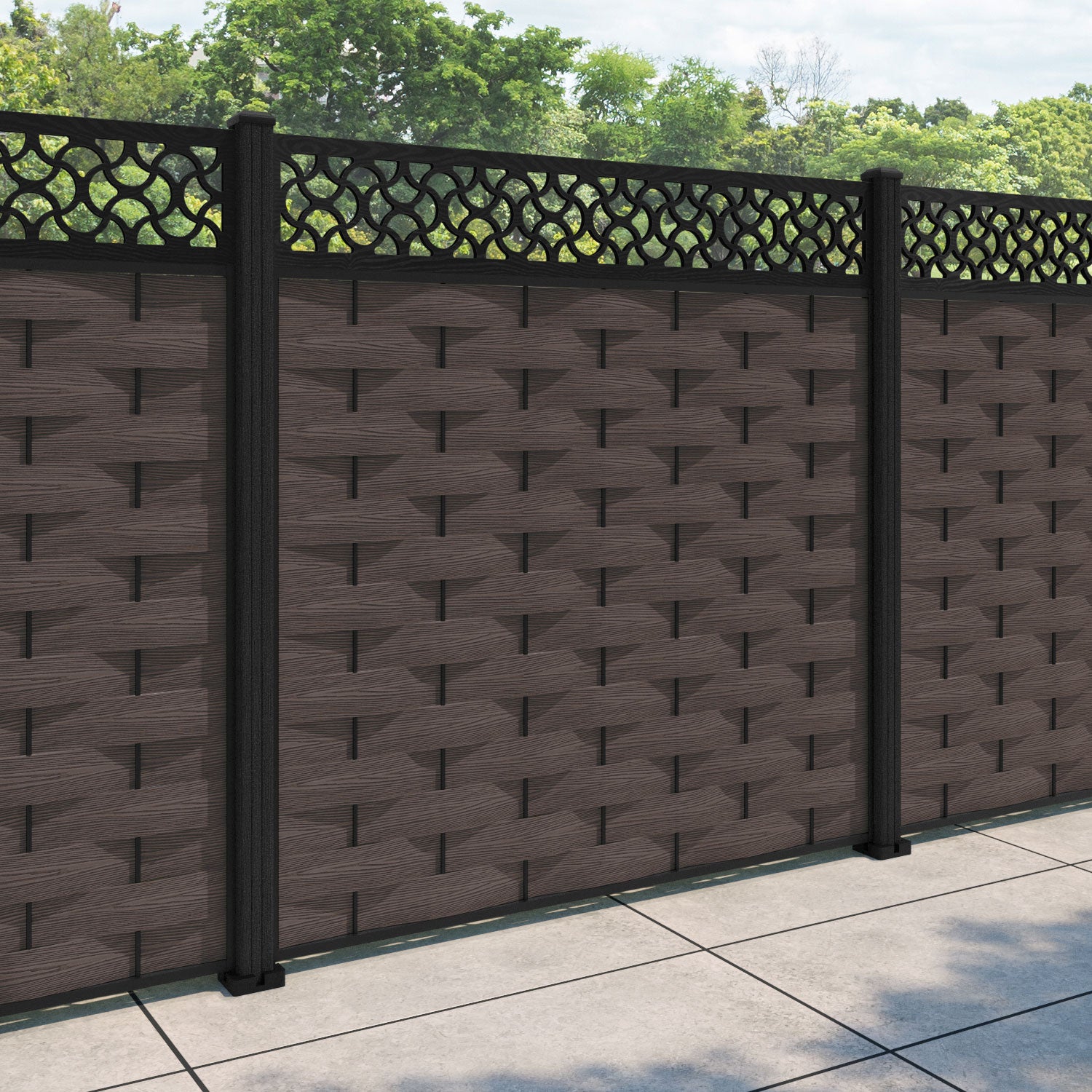 Ripple Vida Fence Panel - Mid Brown - with our composite posts