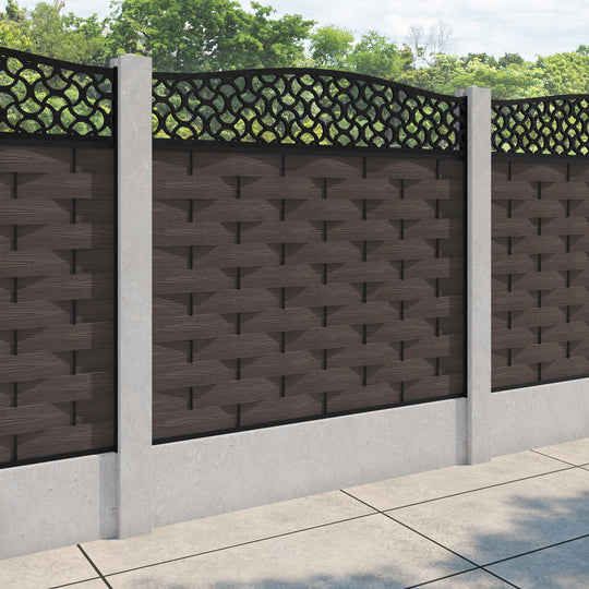 Ripple Vida Curved Top Fence Panel - Mid Brown - for existing concrete posts