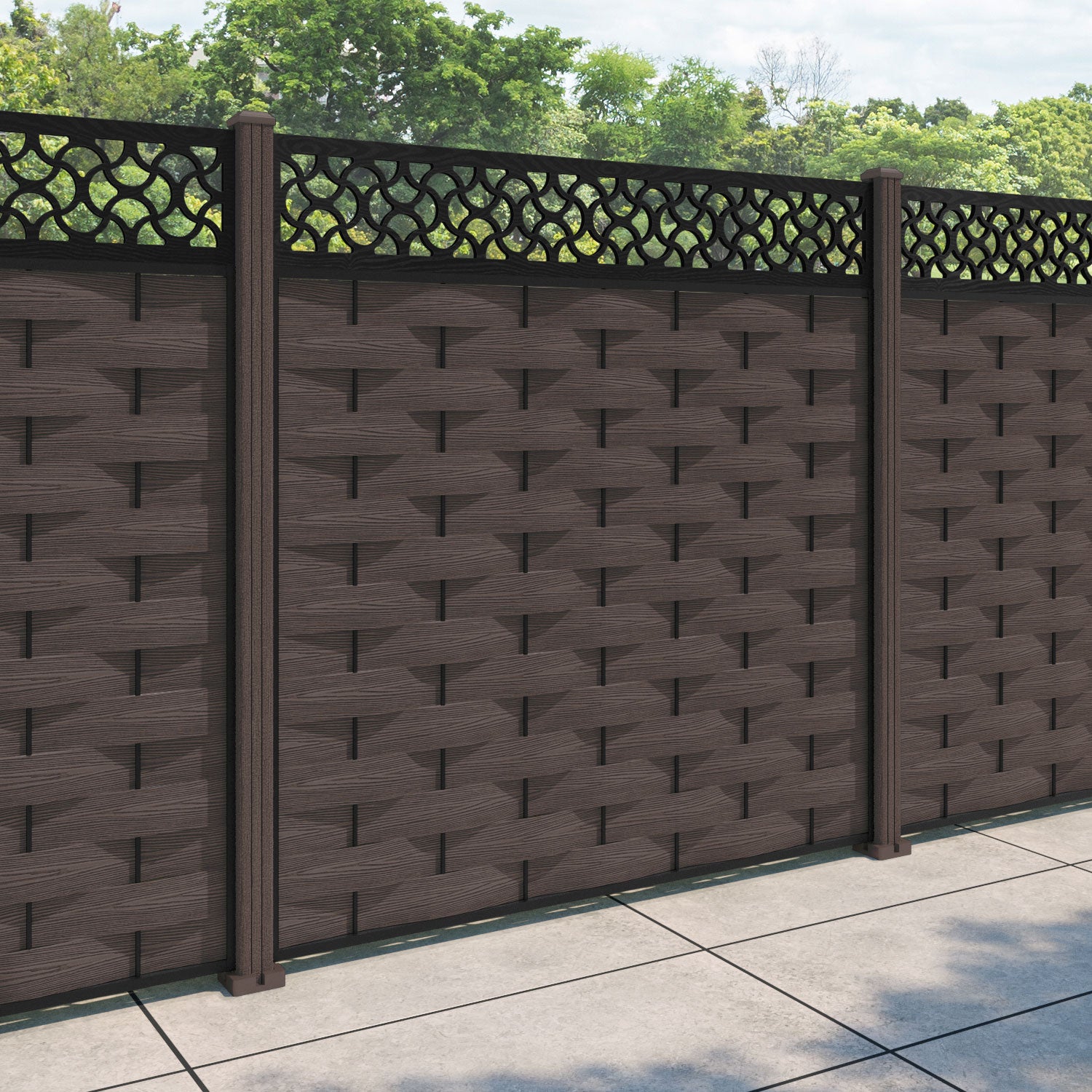 Ripple Vida Fence Panel - Mid Brown - with our composite posts