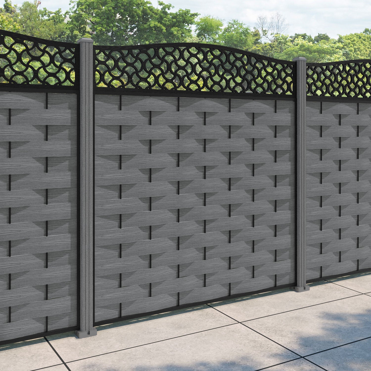Ripple Vida Curved Top Fence Panel - Mid Grey - with our composite posts