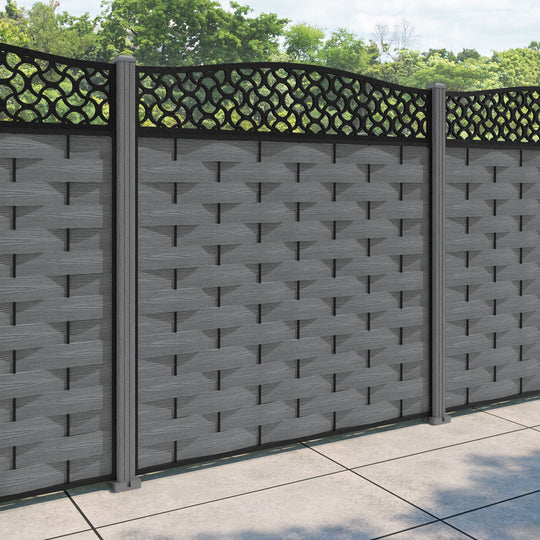 Ripple Vida Curved Top Fence Panel - Mid Grey - with our composite posts