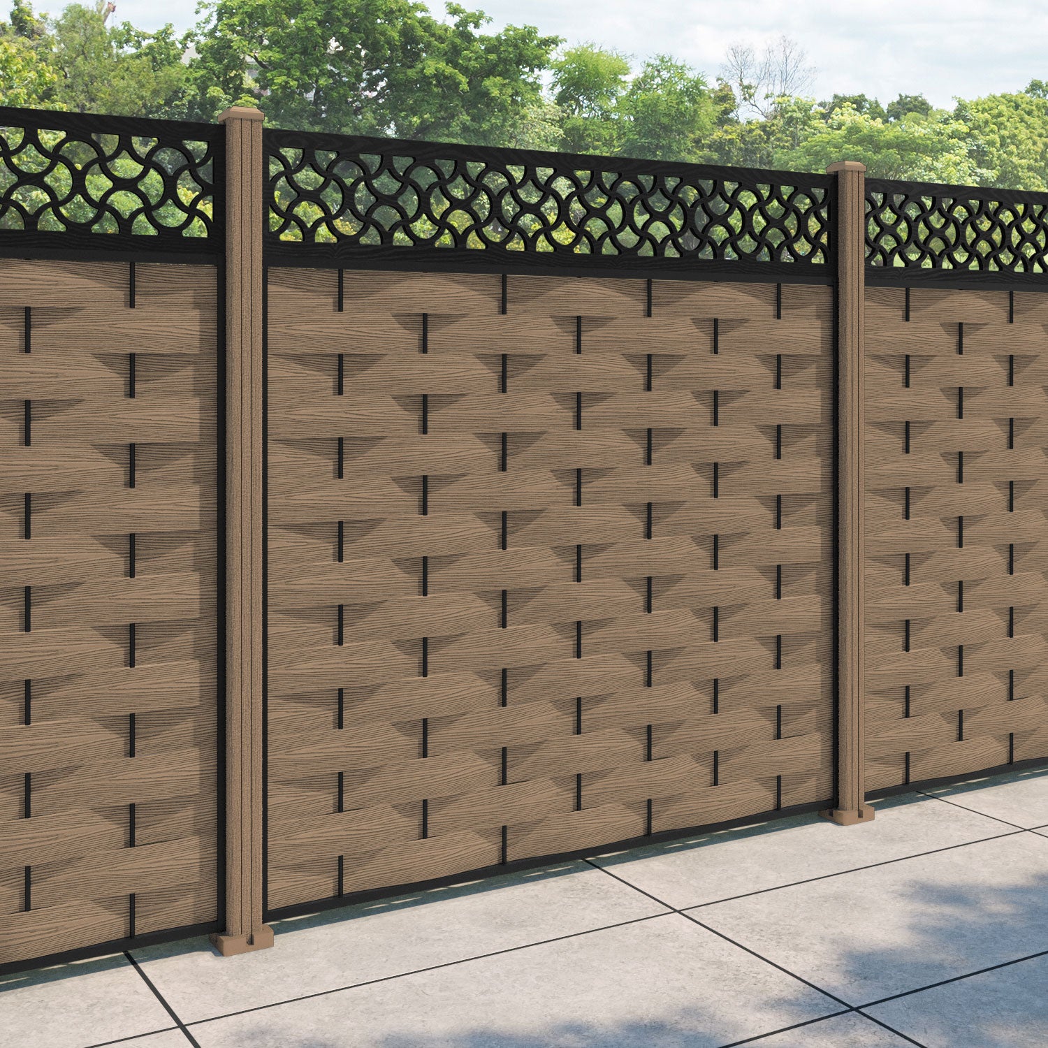 Ripple Vida Fence Panel - Teak - with our composite posts