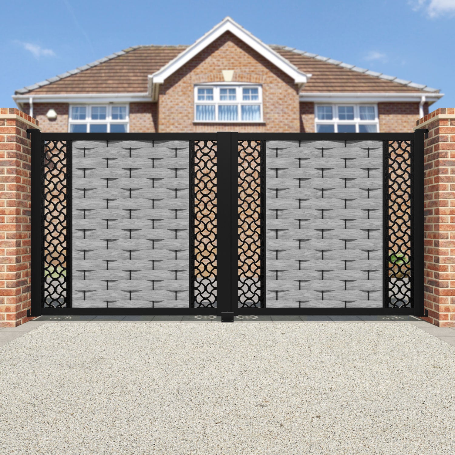 Ripple Vida Straight Top Driveway Gate - Light Grey - Middle & End Screen