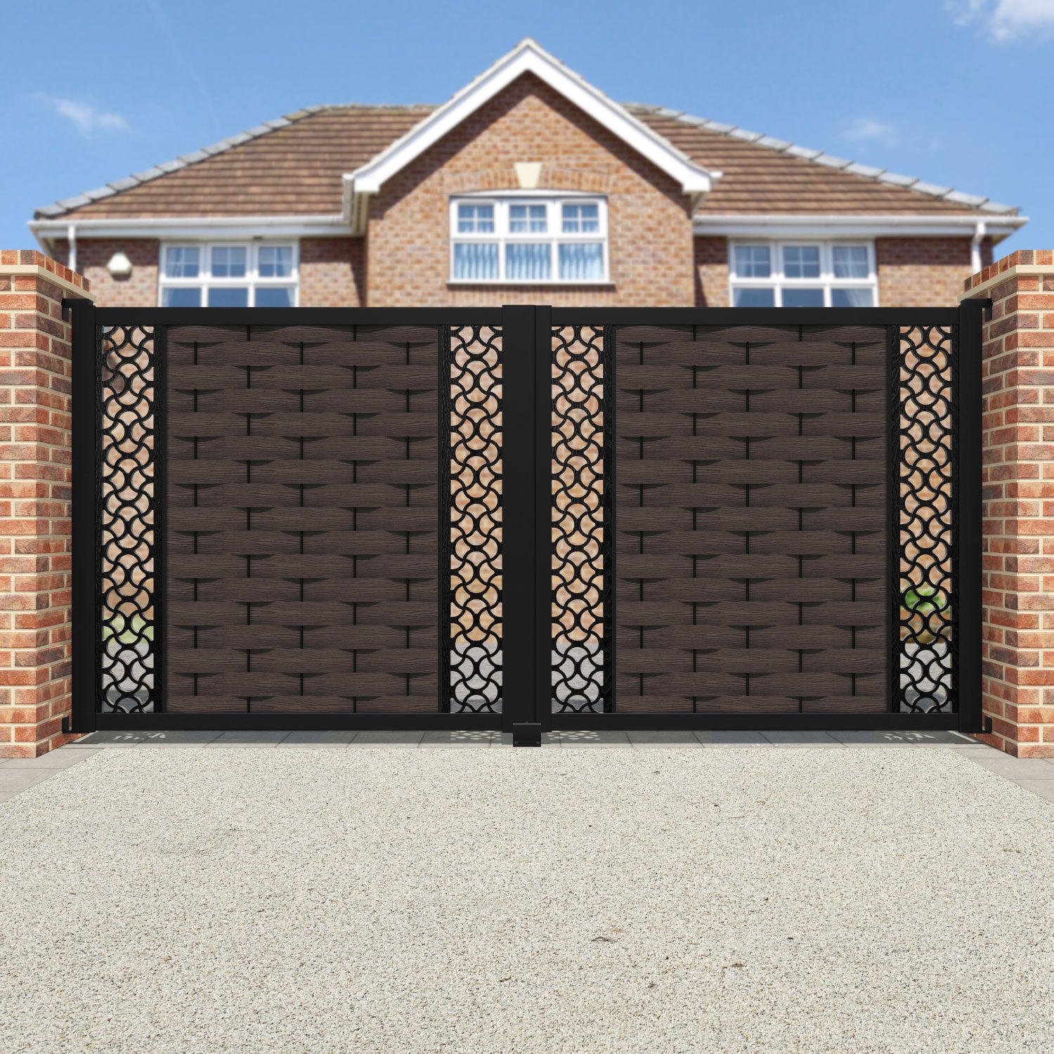 Ripple Vida Straight Top Driveway Gate - Mid Brown - Middle & End Screen