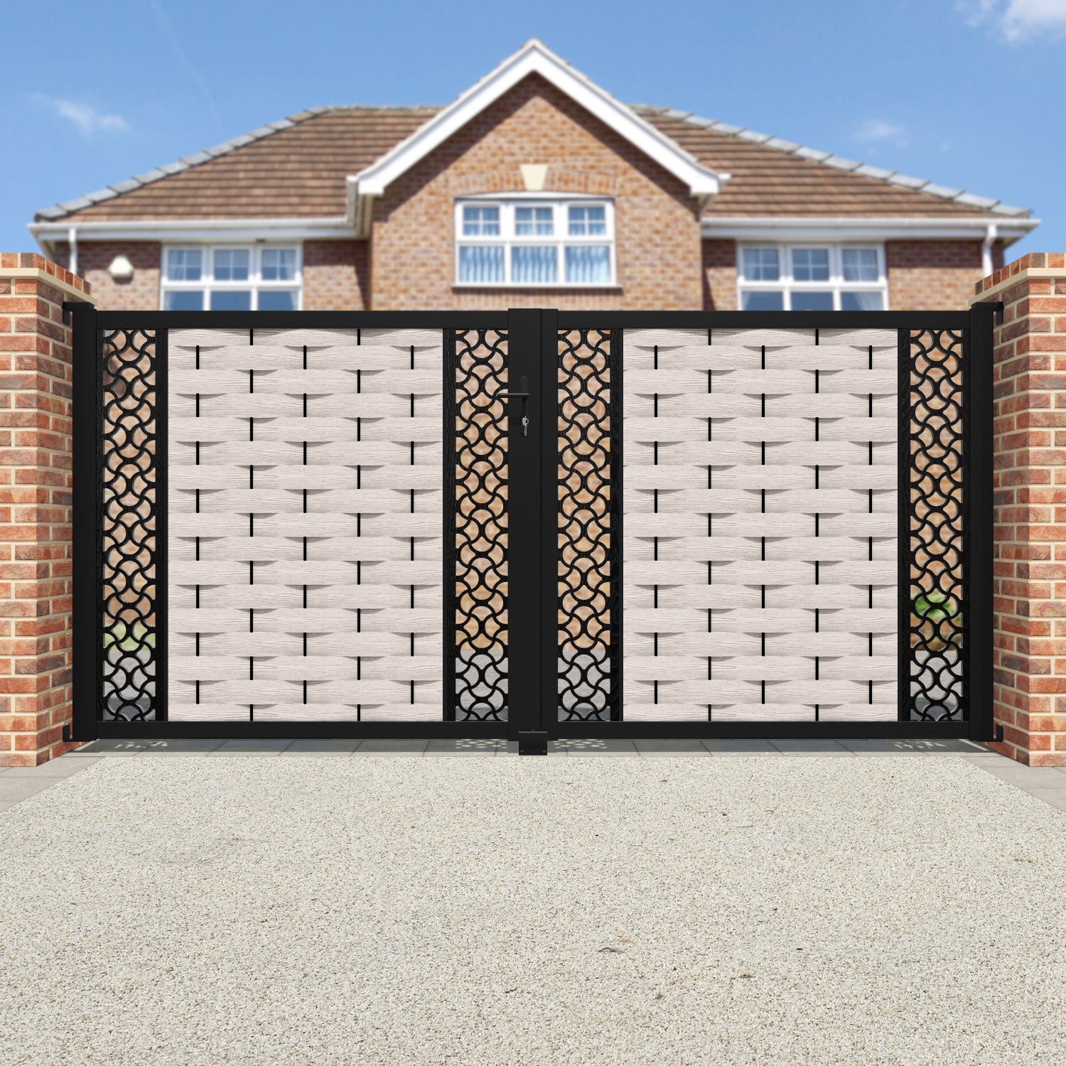 Ripple Vida Straight Top Driveway Gate - Mid Stone - Middle & End Screen