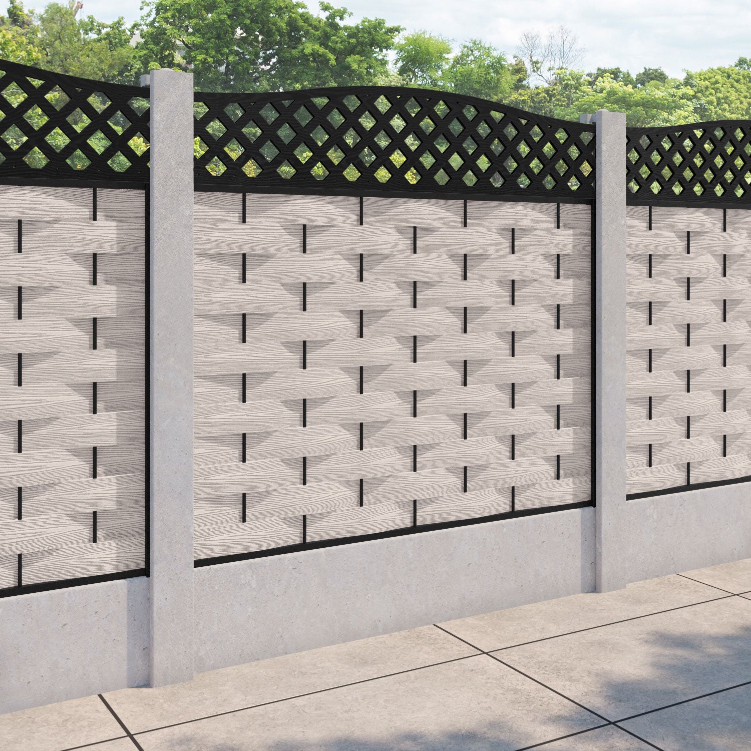 Ripple High Wave Curved Top Fence Panel - Mid Stone - for existing concrete posts