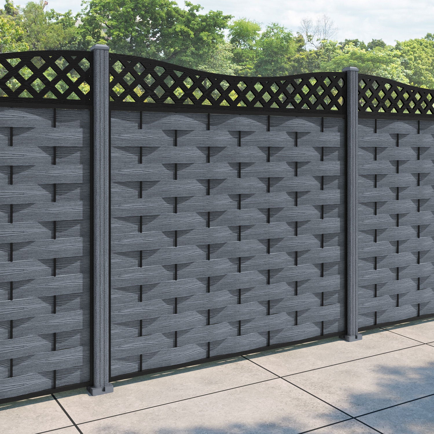 Ripple Low Wave Curved Top Fence Panel - Anthracite - with our composite posts