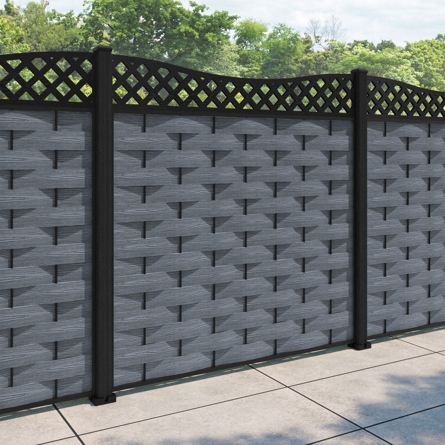 Ripple Low Wave Curved Top Fence Panel - Anthracite - with our composite posts
