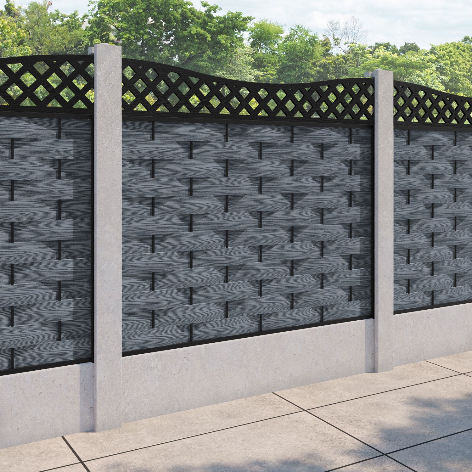 Ripple Low Wave Curved Top Fence Panel - Anthracite - for existing concrete posts