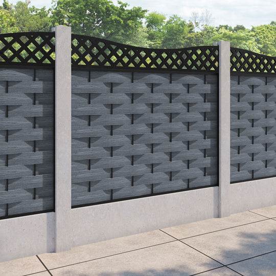Ripple Low Wave Curved Top Fence Panel - Anthracite - for existing concrete posts
