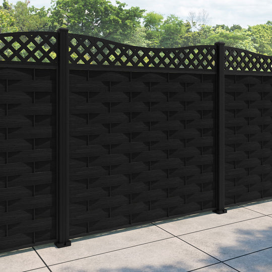 Ripple Low Wave Curved Top Fence Panel - Black - with our aluminium posts