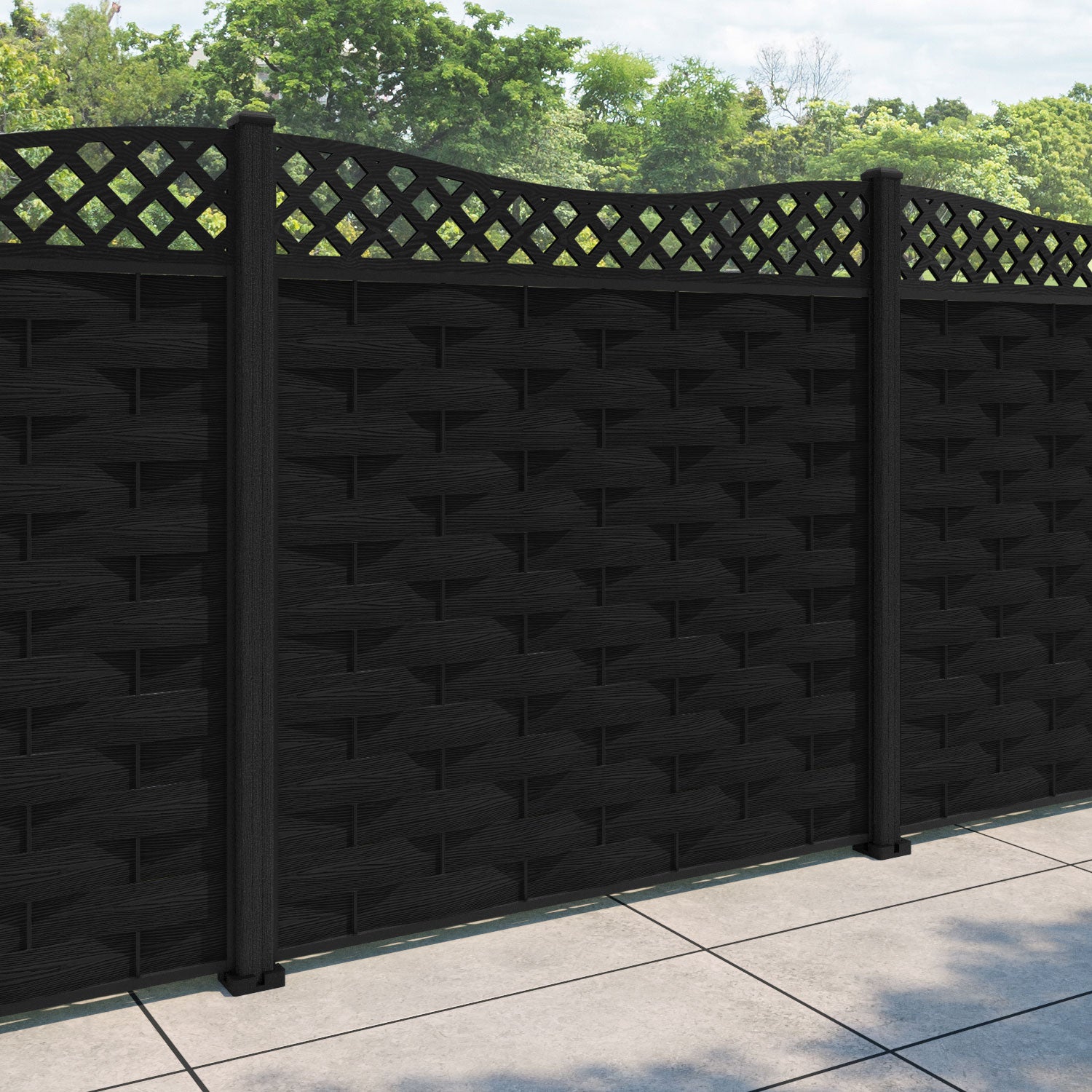 Ripple Low Wave Curved Top Fence Panel - Black - with our composite posts