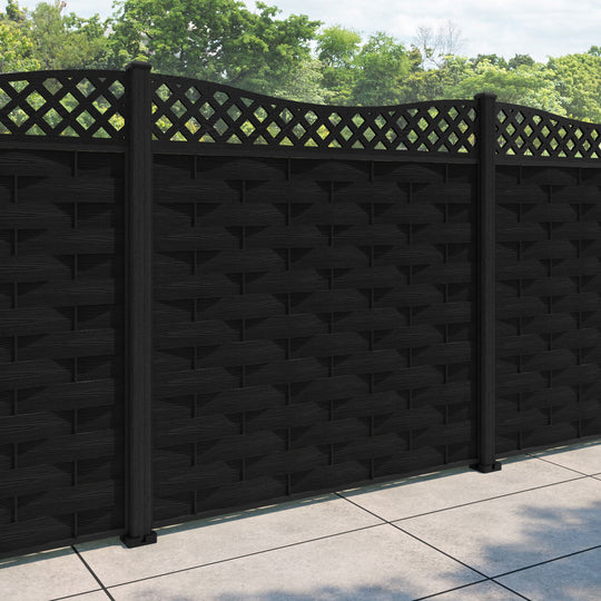 Ripple Low Wave Curved Top Fence Panel - Black - with our composite posts