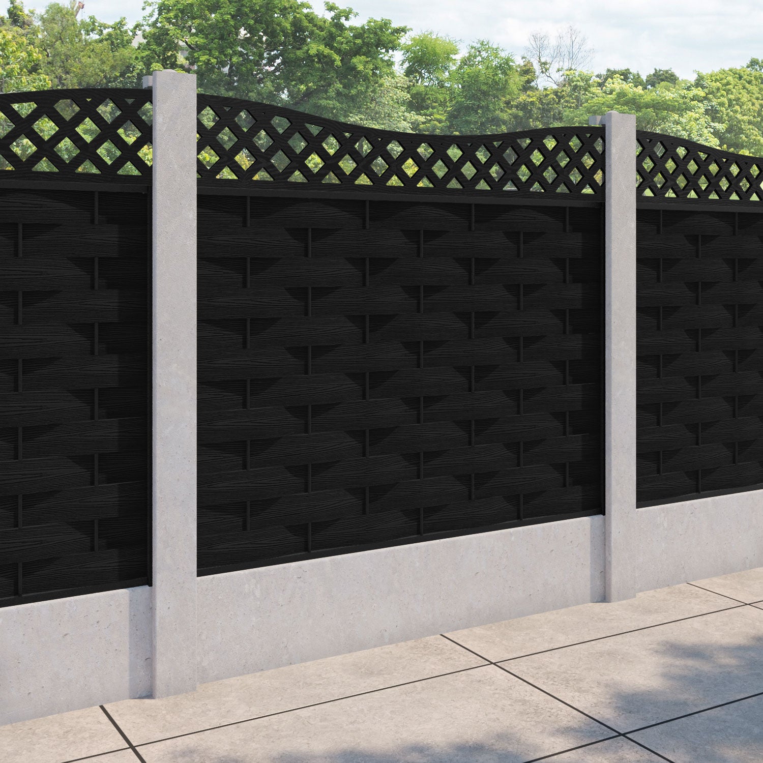 Ripple Low Wave Curved Top Fence Panel - Black - for existing concrete posts