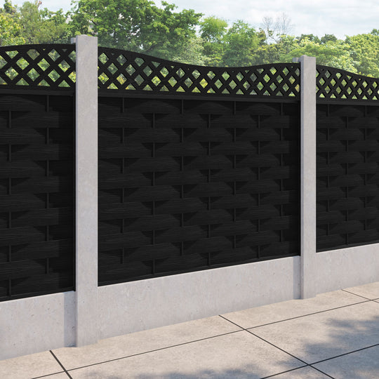 Ripple Low Wave Curved Top Fence Panel - Black - for existing concrete posts