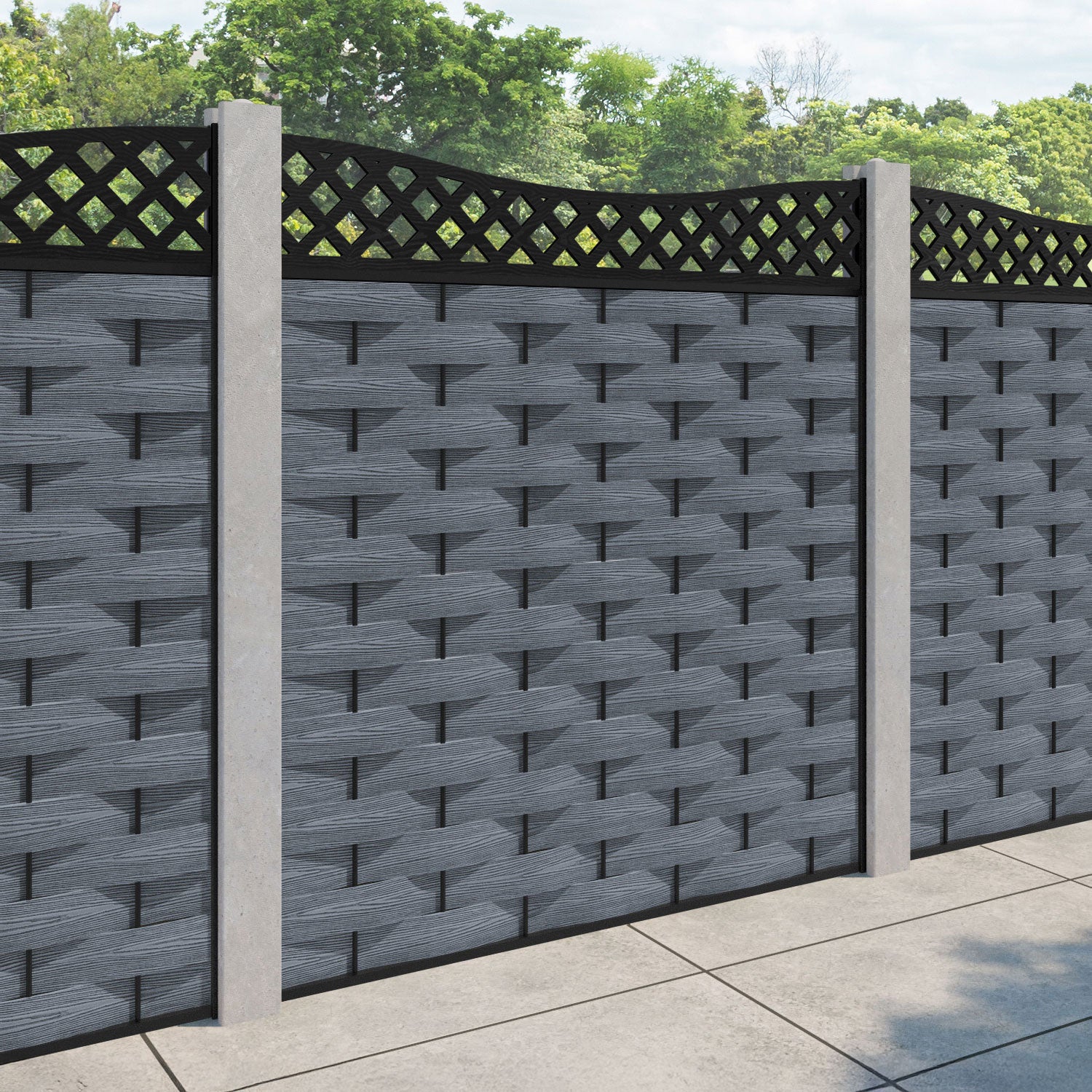 Ripple Low Wave Curved Top Fence Panel - Anthracite - for existing concrete posts