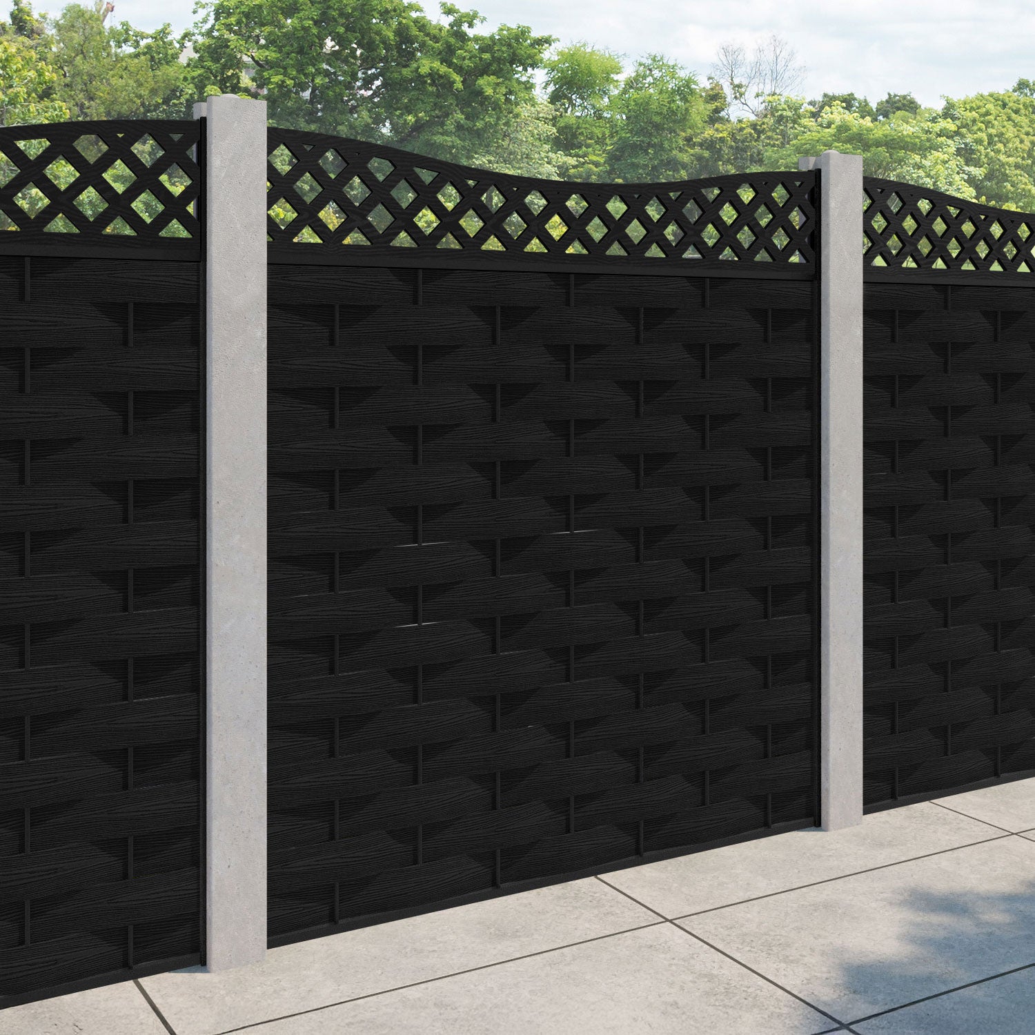 Ripple Low Wave Curved Top Fence Panel - Black - for existing concrete posts