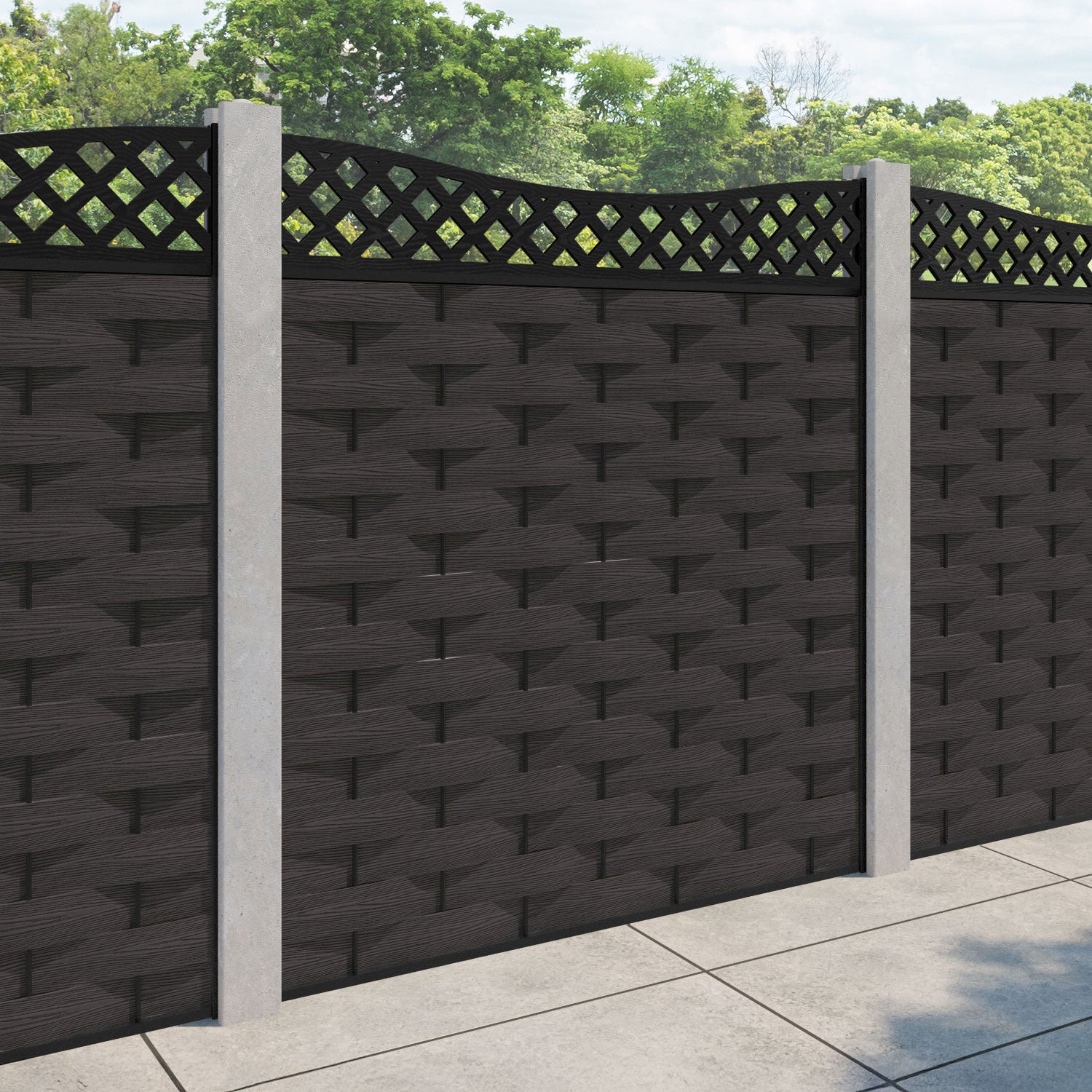 Ripple Low Wave Fence Panel - Dark Oak - for existing concrete posts