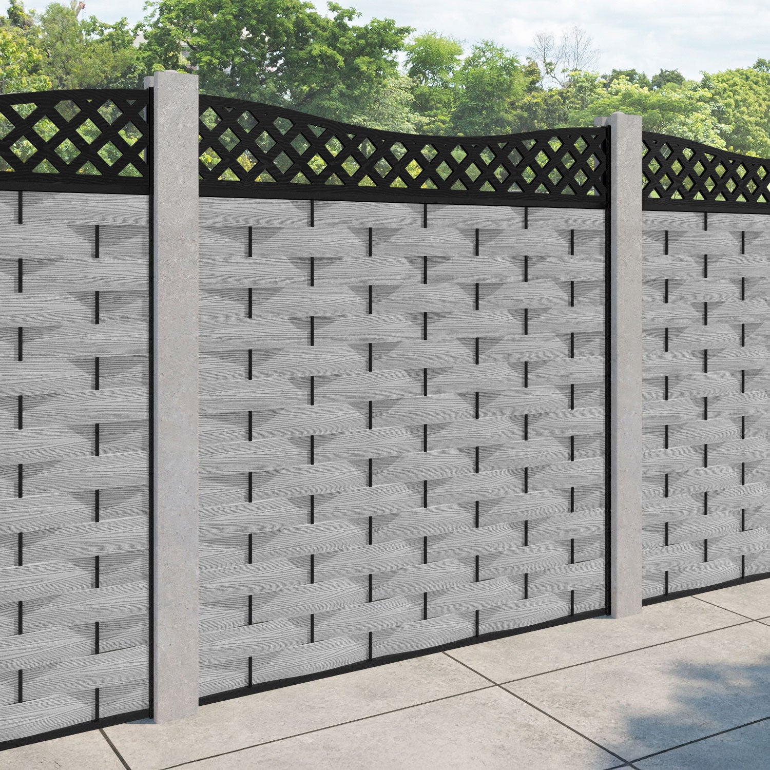 Ripple Low Wave Fence Panel - Light Grey - for existing concrete posts