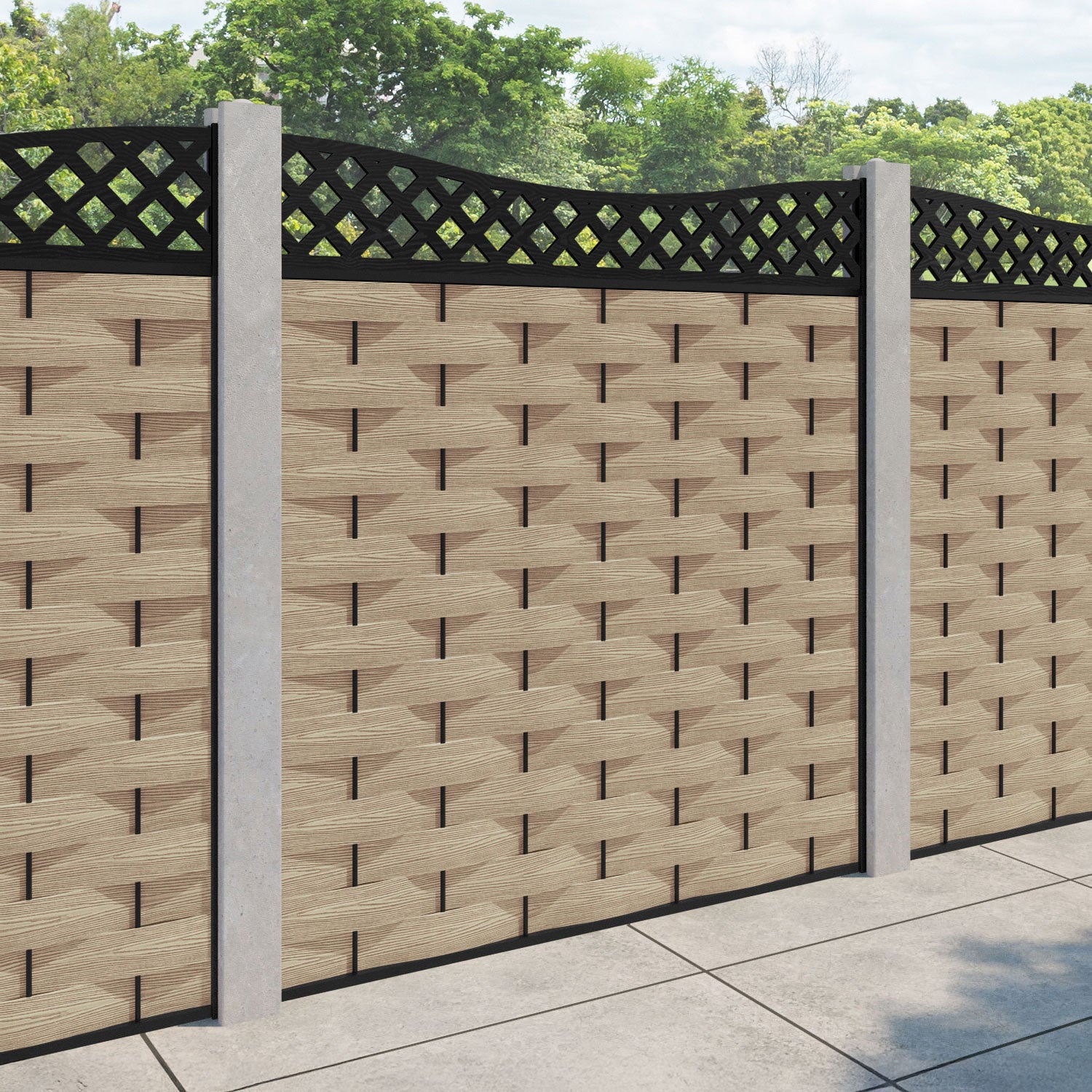 Ripple Low Wave Fence Panel - Light Oak - for existing concrete posts