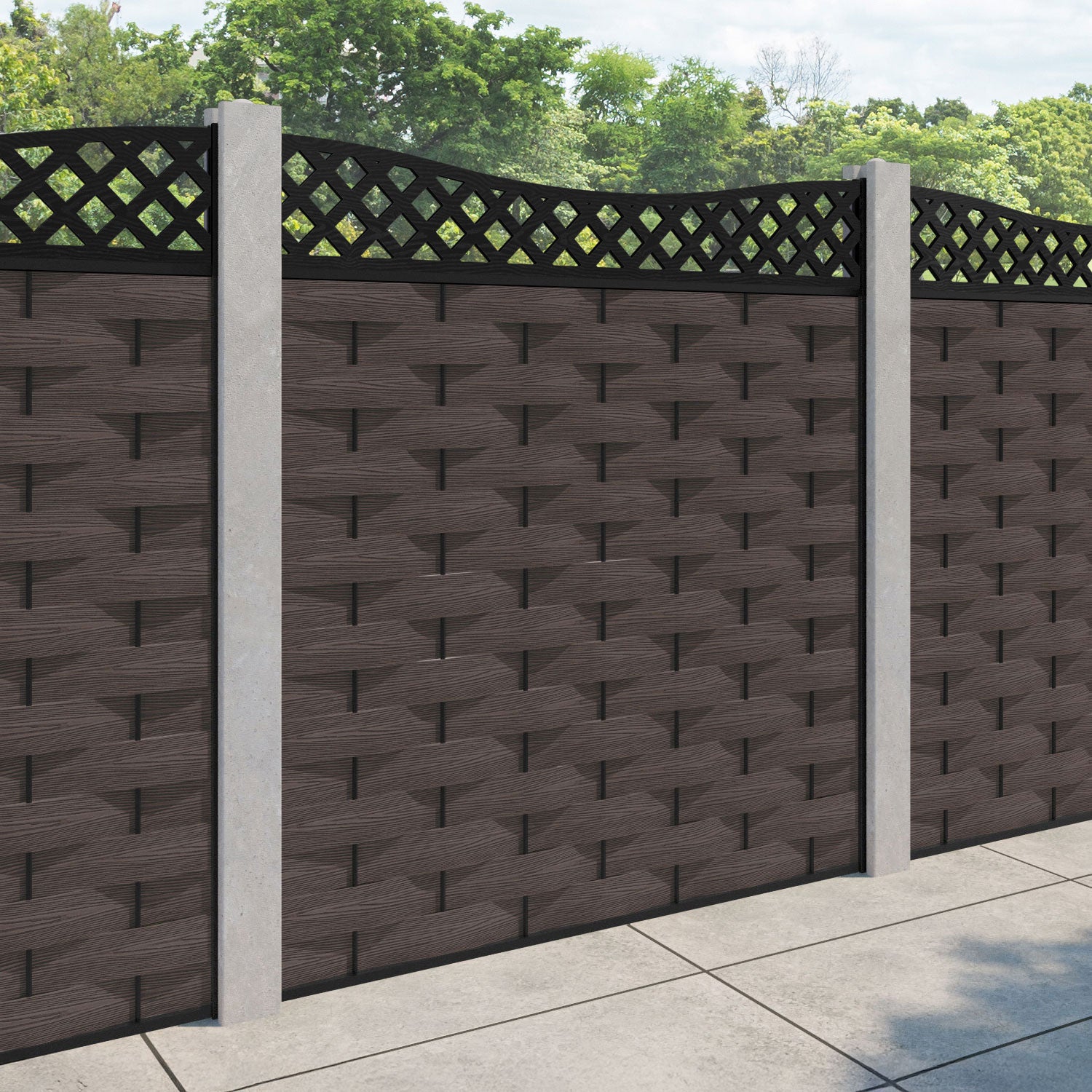 Ripple Low Wave Fence Panel - Mid Brown - for existing concrete posts