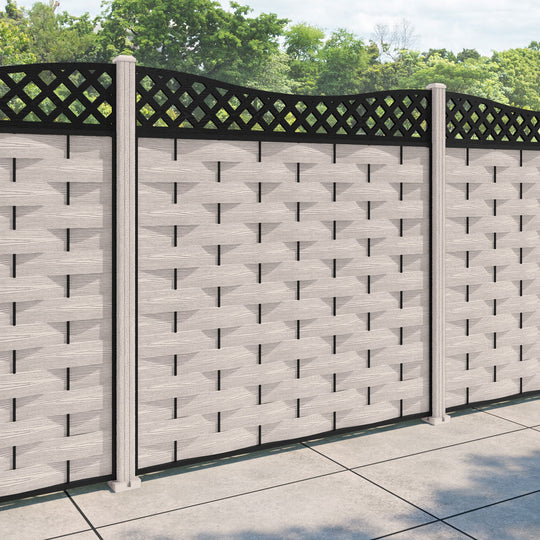 Ripple Low Wave Curved Top Fence Panel - Mid Stone - with our composite posts