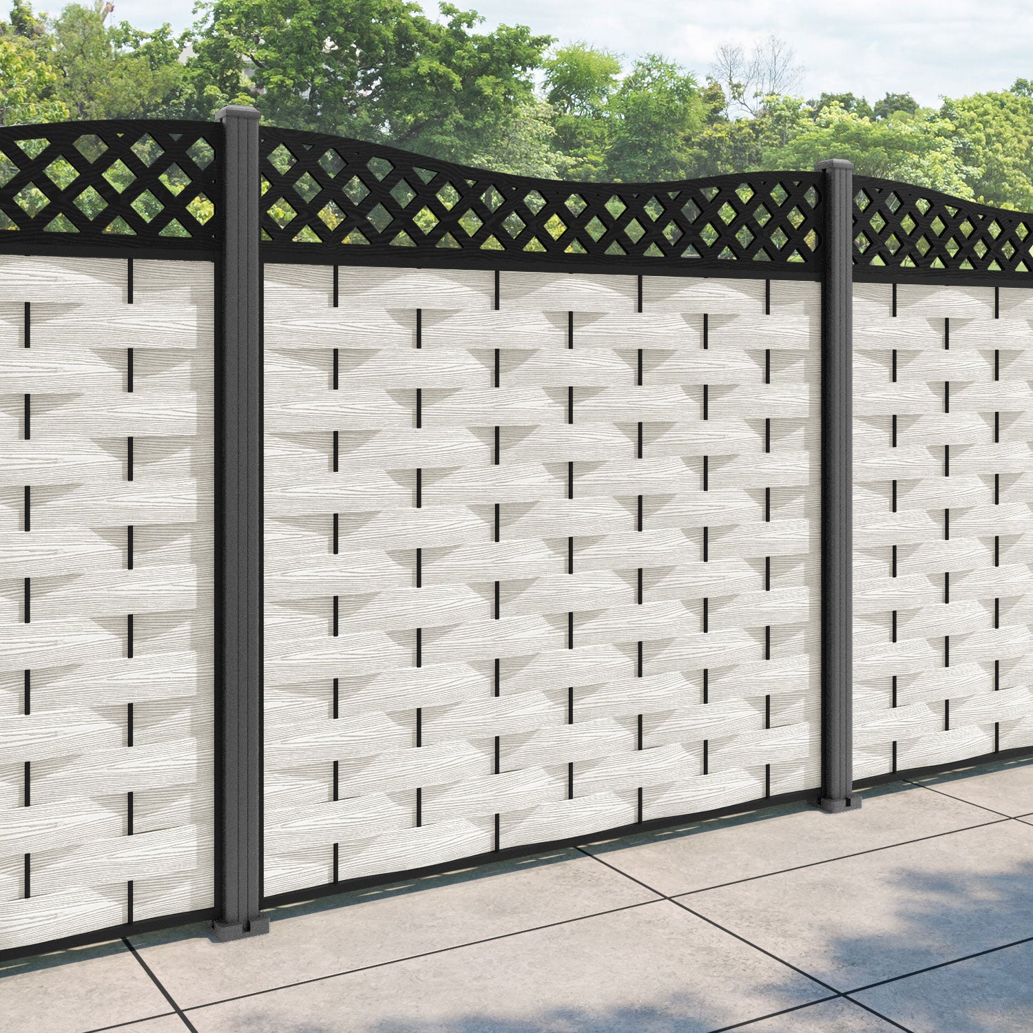 Ripple Low Wave Fence Panel - Light Stone - with our aluminium posts