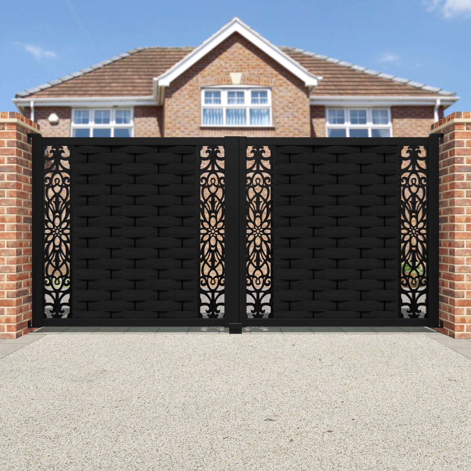 Ripple Windsor Straight Top Driveway Gate - Black - Middle & End Screen