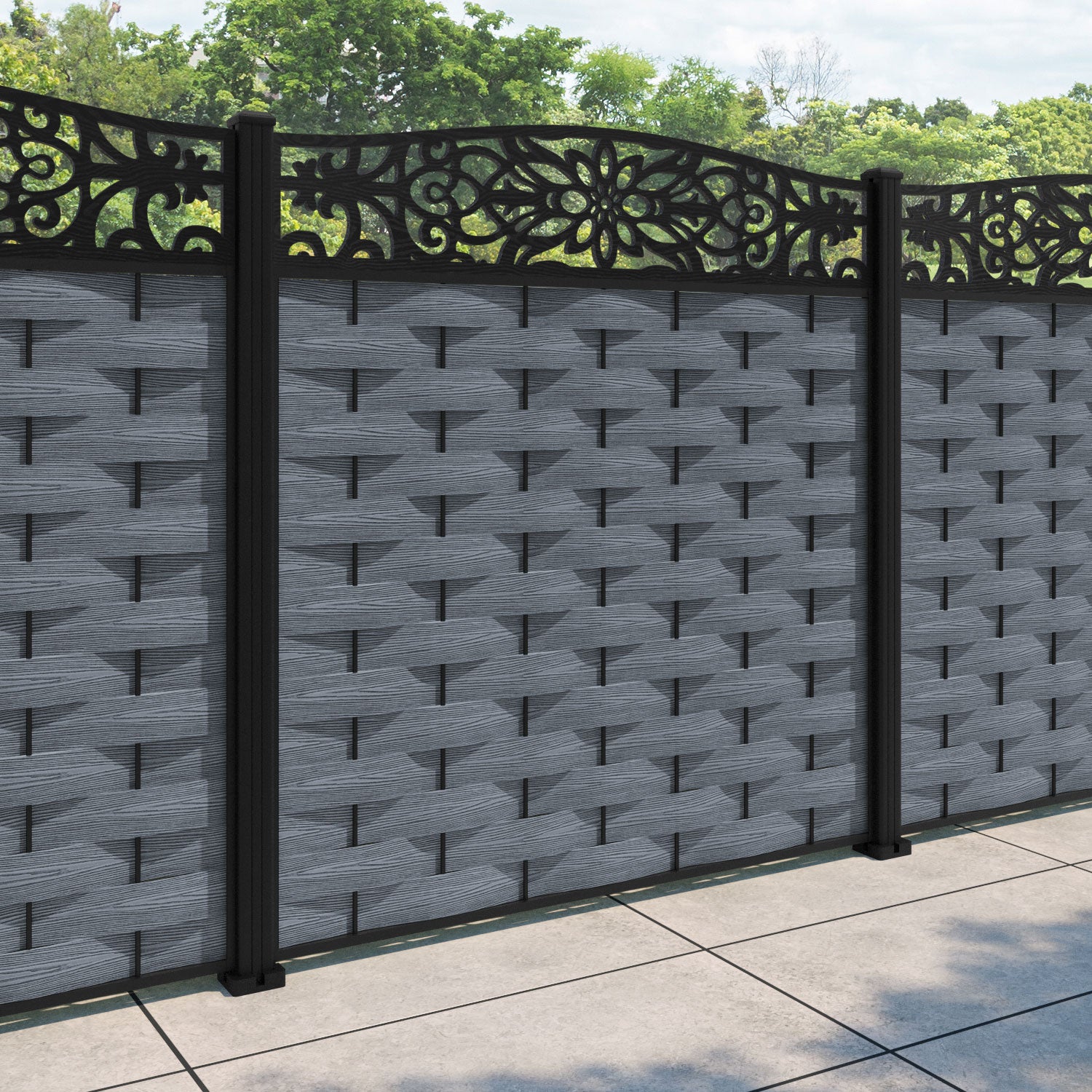 Ripple Windsor Curved Top Fence Panel - Anthracite - with our aluminium posts